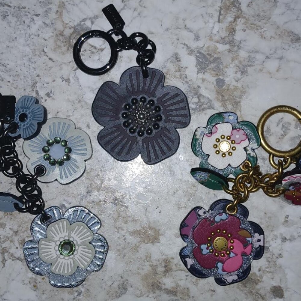 COACH Set of 3 Leather Flower Bag Charms/Key Chains